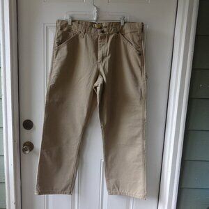 Lee men's Carpenter jeans size 38 x29, tan, 80% cotton, 20% poly, straight leg